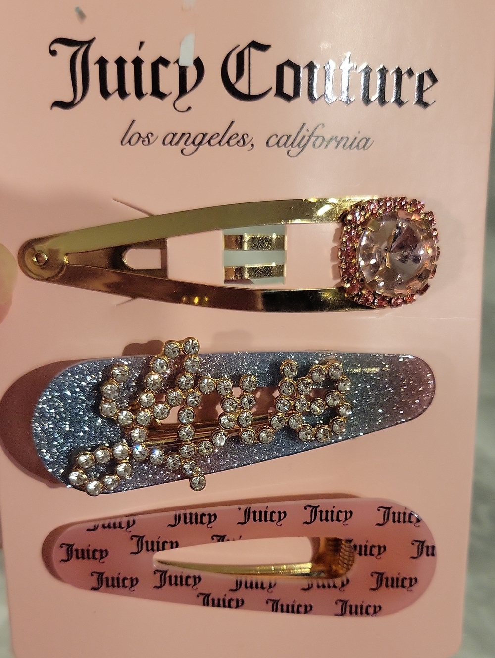 Juicy Couture Rhinestone Hair Clips in Gold & Pink NWT
